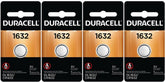 Duracell DL1632 frontal del paquete mostrando 4 pilas y su marca, garantía de autenticidad
