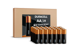 Duracell Optimum paquete frontal mostrando 28 pilas y visibilidad del cierre reclosable