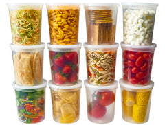 DuraHome front packaging showing 24 clear 32 oz containers and lids, convenient storage