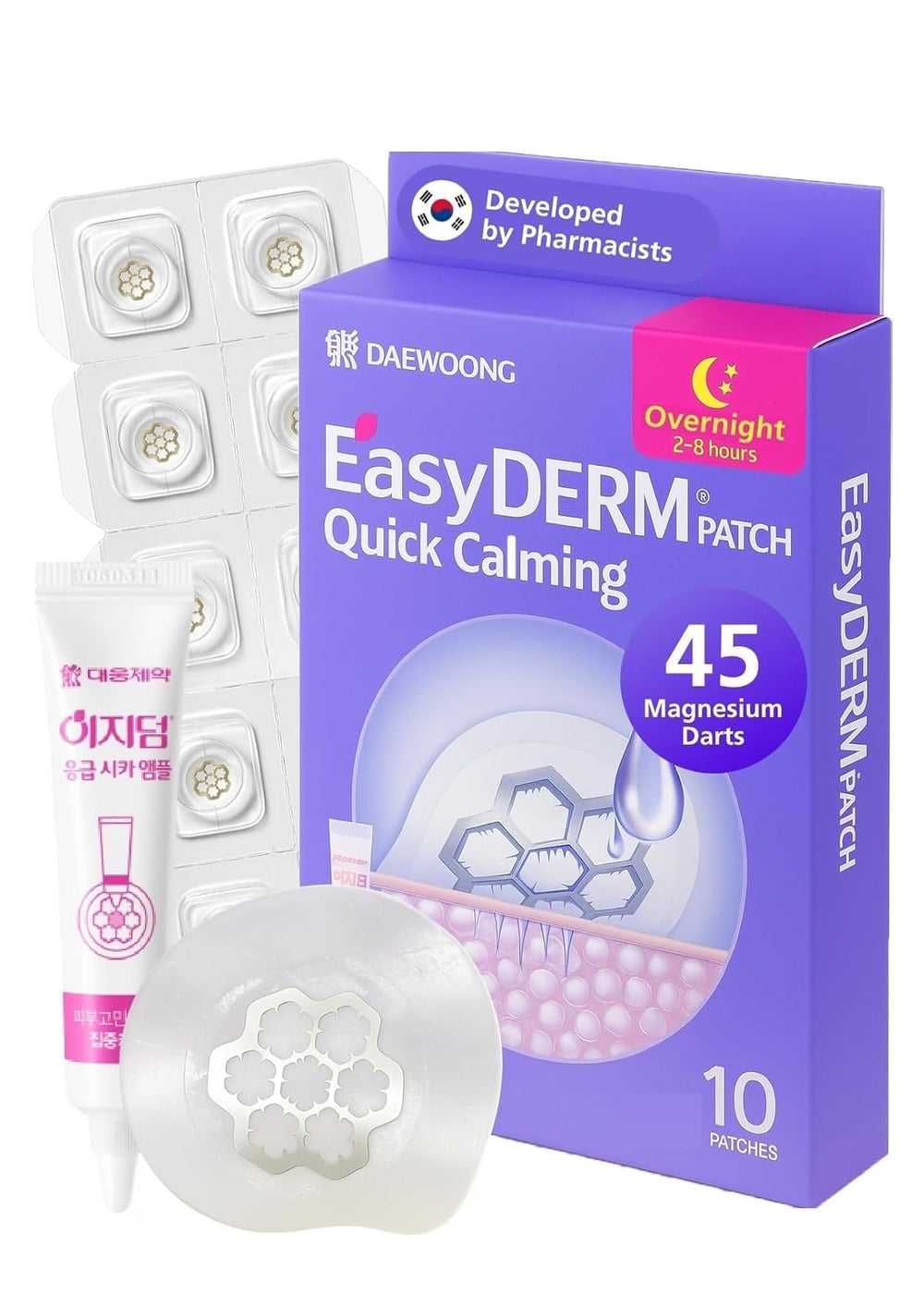 DWEasyDerm empaque frontal mostrando 10 parches, presentación práctica