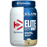 Dymatize envase frontal Elite Whey mostrando el diseño y tamaño del bote