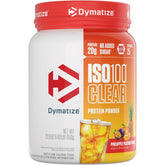 Dymatize ISO100 Clear frente del envase mostrando etiqueta clara y sabor