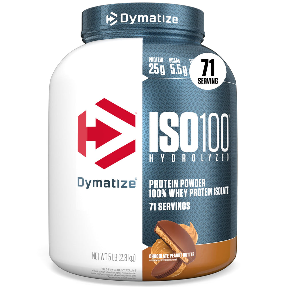 Dymatize envase frontal mostrando el sabor y beneficios inmediatos