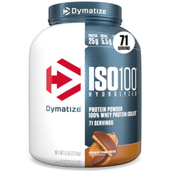 Dymatize envase frontal mostrando el sabor y beneficios inmediatos
