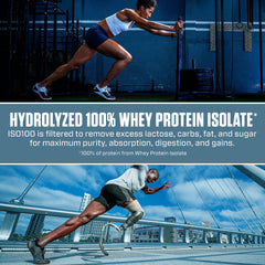 Dymatize cucharada medidora con polvo sobre báscula para control porciones