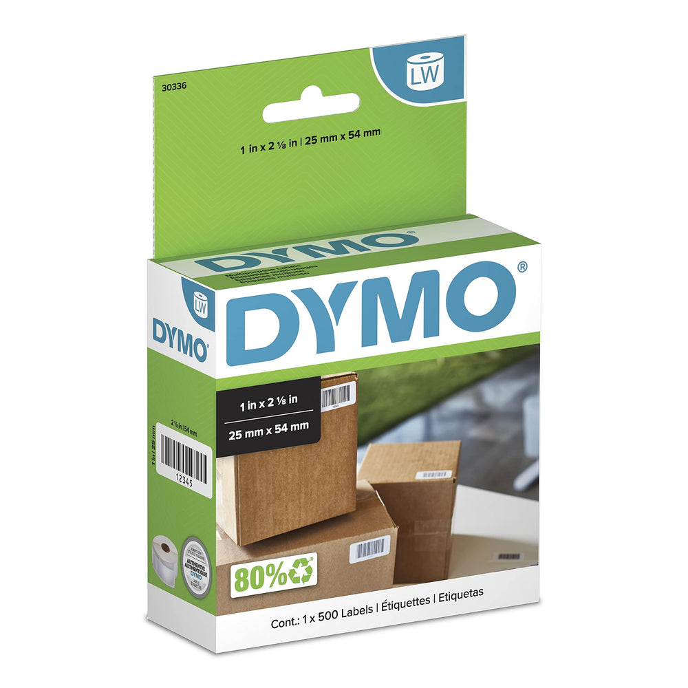 DYMO rollo frontal mostrando 500 etiquetas para organización inmediata