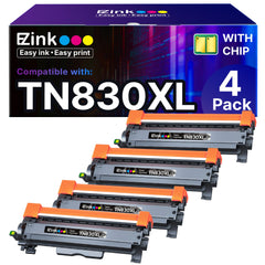 E-Z Ink caja frontal TN830XL mostrando cuatro cartuchos y beneficio ahorro