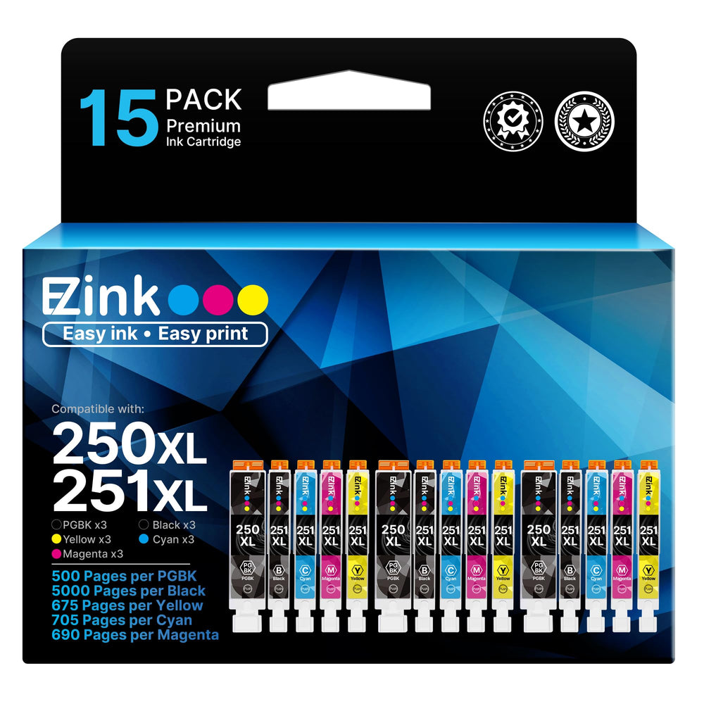 E-Z Ink frontal del embalaje mostrando el pack de 15 cartuchos y su ventaja ahorro