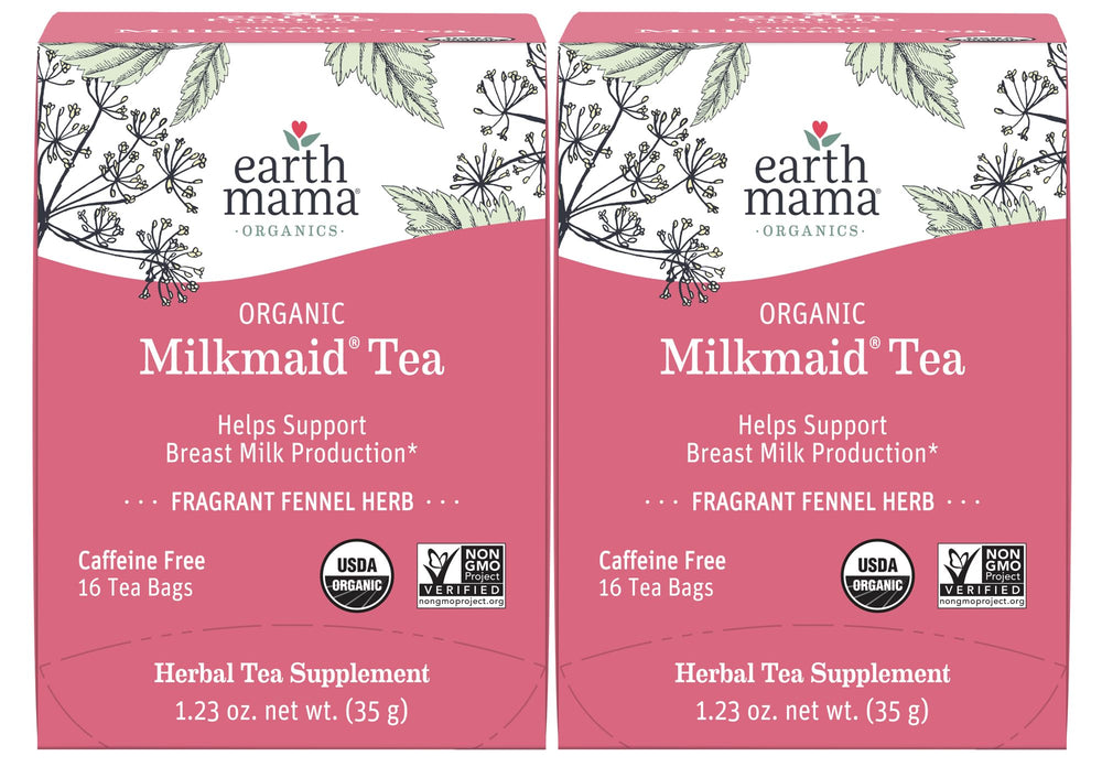Earth Mama paquete frontal mostrando 32 bolsitas y beneficios orgánicos