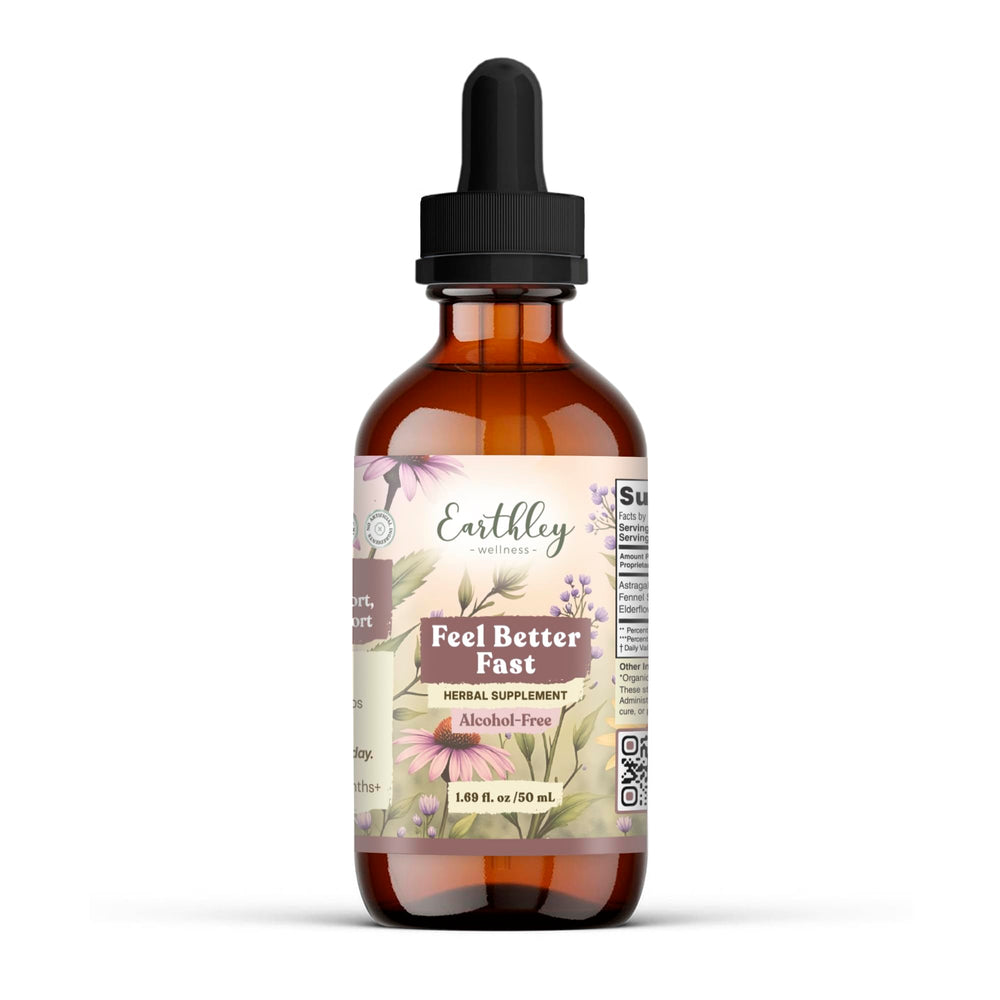 Earthley Wellness frasco frontal mostrando etiqueta clara y ventaja natural