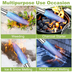 EASITALY torch producing flame while burning weeds, demonstrates efficient weed removal