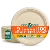 ECO SOUL empaque frontal de 100 platos compostables mostrando la cantidad y tamaño