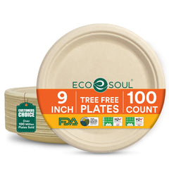ECO SOUL empaque frontal de 100 platos compostables mostrando la cantidad y tamaño