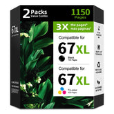 Eco Victor pack frontal 67XL mostrando cartuchos negros y tricolor para reemplazo confiable