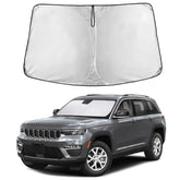EcoNour front view of sunshade on Jeep Grand Cherokee windshield showing full coverage and protection