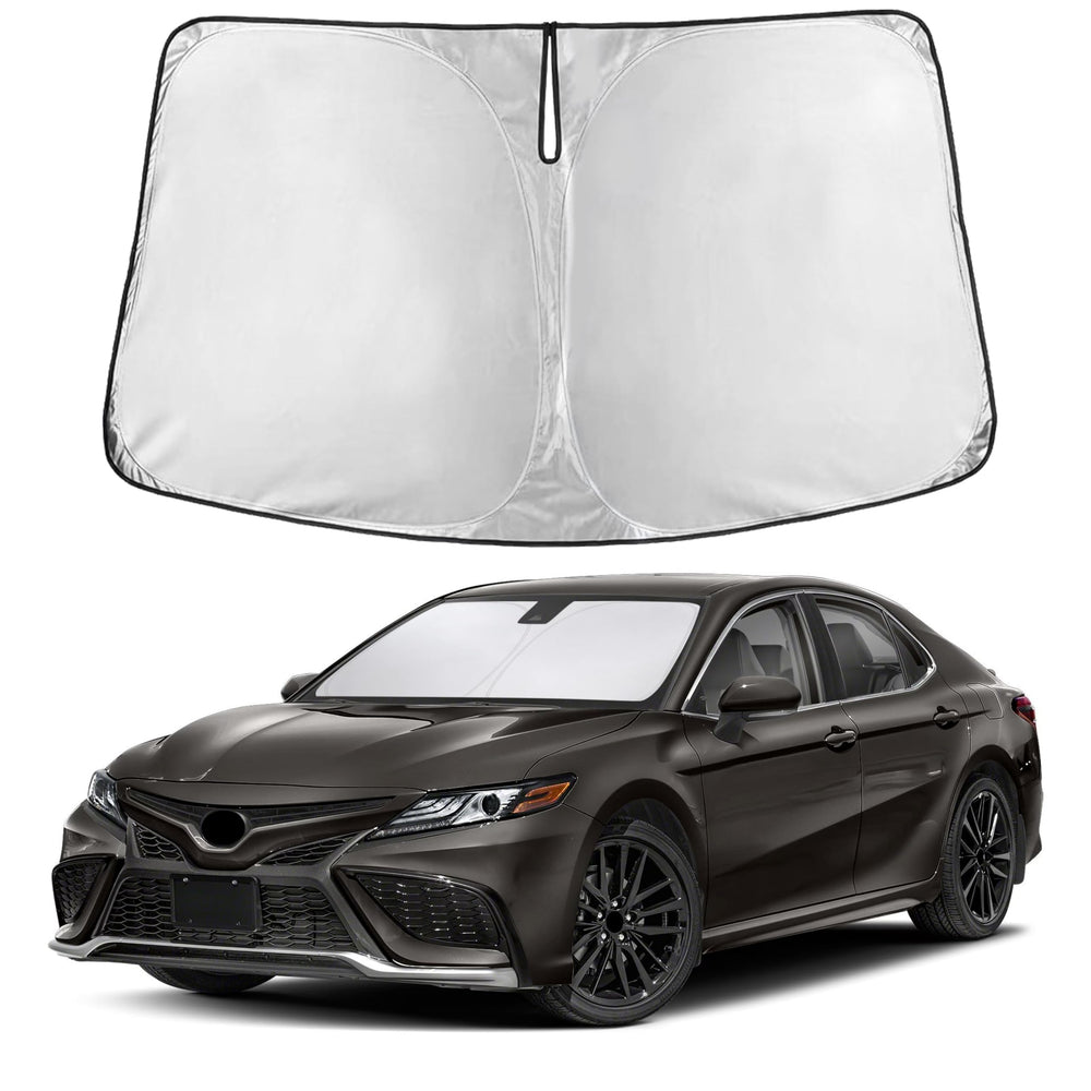 EcoNour parasol frontal instalado en Toyota Camry, reduce calor interior