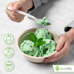 Ecovita cuchara usada en sopa caliente demostrando resistencia al calor