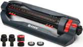 Eden turbo oscillating sprinkler front view showing nozzle bar and sturdy frame for reliable watering