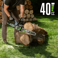 EGO Power+ tool-free tension dials close-up showing quick bar and chain adjustment