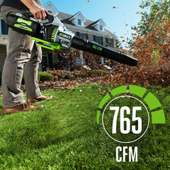EGO Power+ LB7654 with 5.0Ah battery mounted highlighting long runtime benefit