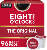 Eight O'Clock Coffee frente del paquete de 96 cápsulas mostrando cantidad y tueste
