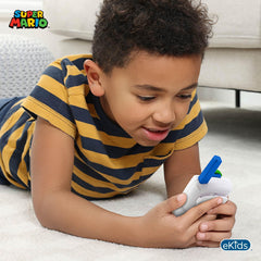 eKids vista lateral con clip de cinturón para llevar cómodamente fuera de casa