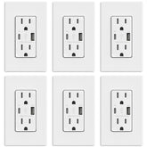 ELEGRP vista frontal de toma con puertos USB y enchufes duplex, carga sin adaptador