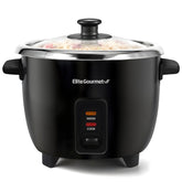 Elite Gourmet frente del aparato mostrando diseño compacto y ventaja de ahorro de espacio