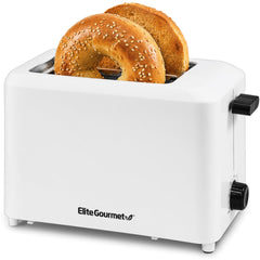 Elite Gourmet vista frontal blanco mostrando ranuras y diseño seguro