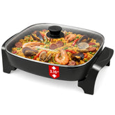 Elite Gourmet vista frontal de la sartén eléctrica, gran capacidad familiar
