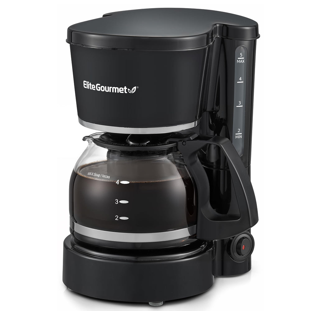 Elite Gourmet vista frontal con jarra de vidrio, ocupa poco espacio