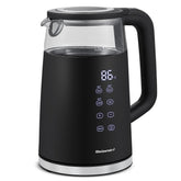 Elite Gourmet vista frontal del hervidor negro mostrando diseño elegante y beneficio estético
