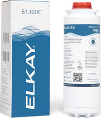 Elkay cartucho WaterSentry Plus frontal mostrando embalaje y beneficio de filtrado