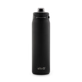 Ello botella frontal negra mostrando diseño elegante y beneficio portátil