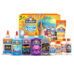 Elmer's empaque frontal del kit mostrando las 10 piezas y beneficios creativos