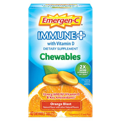 Emergen-C frasco frontal naranja mostrando marca y beneficio práctico