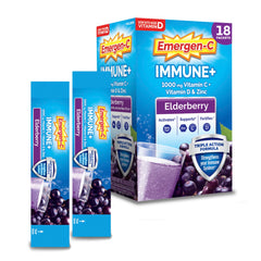 Emergen-C empaque frontal mostrando 18 sobres y beneficio de apoyo inmune