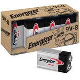 Energizer paquete frontal de 8 pilas 9V muestra cantidad y embalaje confiable
