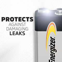 Energizer single 9V battery close-up showing terminal detail and reliable contact quality