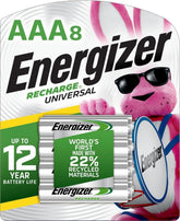 Energizer AAA front packaging showing 8-pack and brand benefit