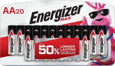 Energizer MAX pack frontal mostrando 20 pilas y confianza de larga duración