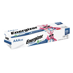 Energizer paquete frontal 24 AAA mostrando diseño y ventaja de larga duración