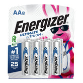 Energizer pilas Ultimate Lithium AA vista frontal y paquete visible, larga duración