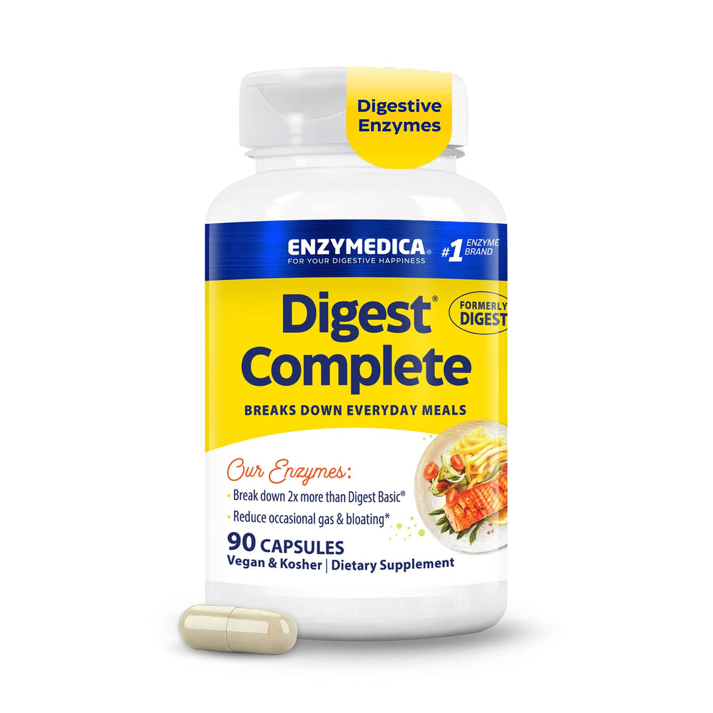 Enzymedica Digest Complete frasco frontal mostrando la marca y beneficio digestivo