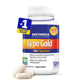 Enzymedica Lypo Gold frontal del envase mostrando la marca y beneficios