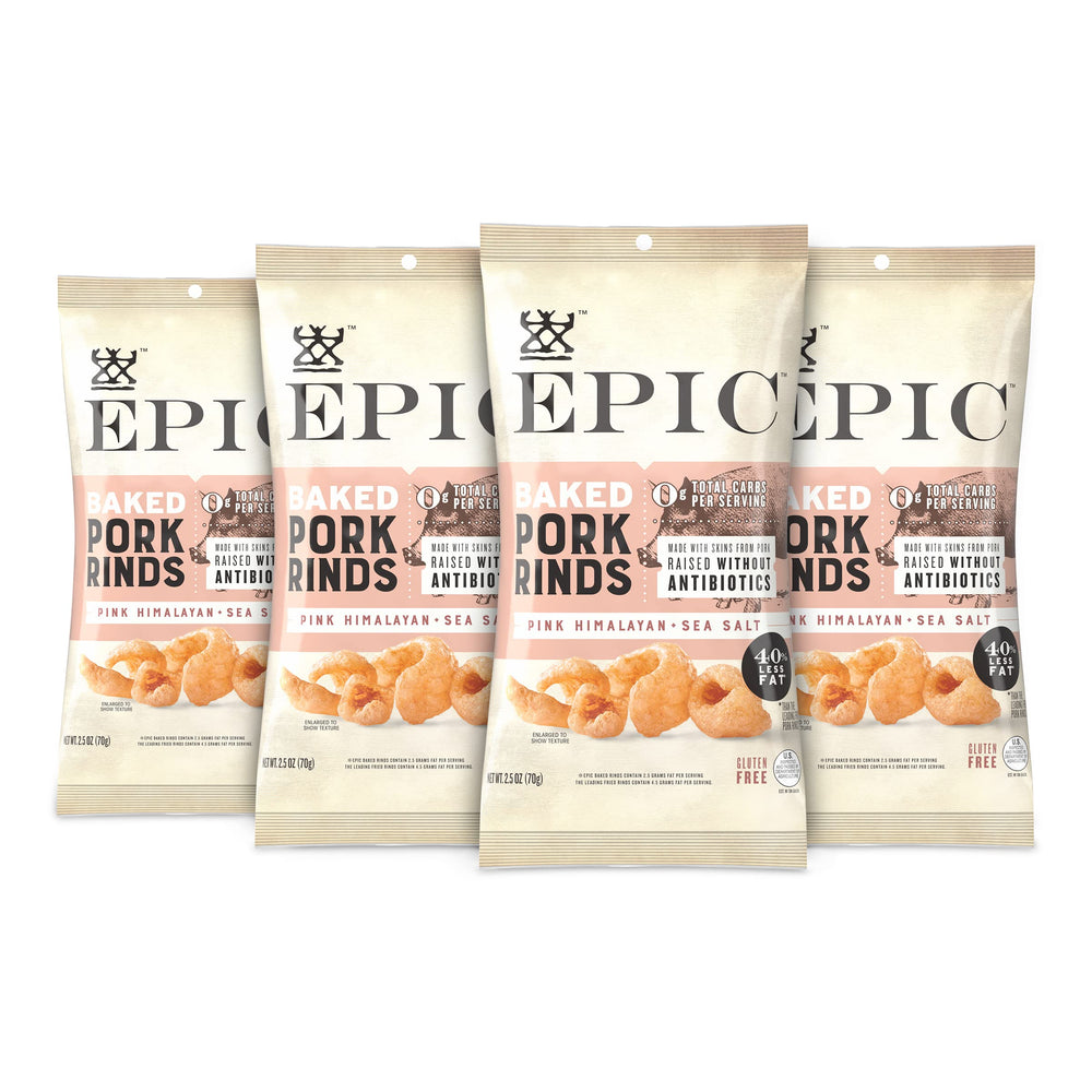Epic empaque frontal de chicharrones con sal rosa, muestra clara del producto