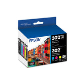 Epson pack 302 frontal mostrando cajas y beneficios de calidad