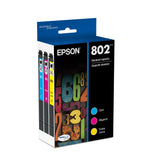 Epson 802 frontal del empaque mostrando el pack y beneficio de originalidad