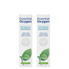 Essential Oxygen frente del tubo mostrando etiqueta orgánica y beneficio de blanqueo