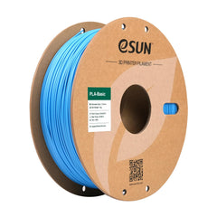 Carrete eSUN PLA Basic azul claro visto de frente, muestra control dimensional y fácil alimentación